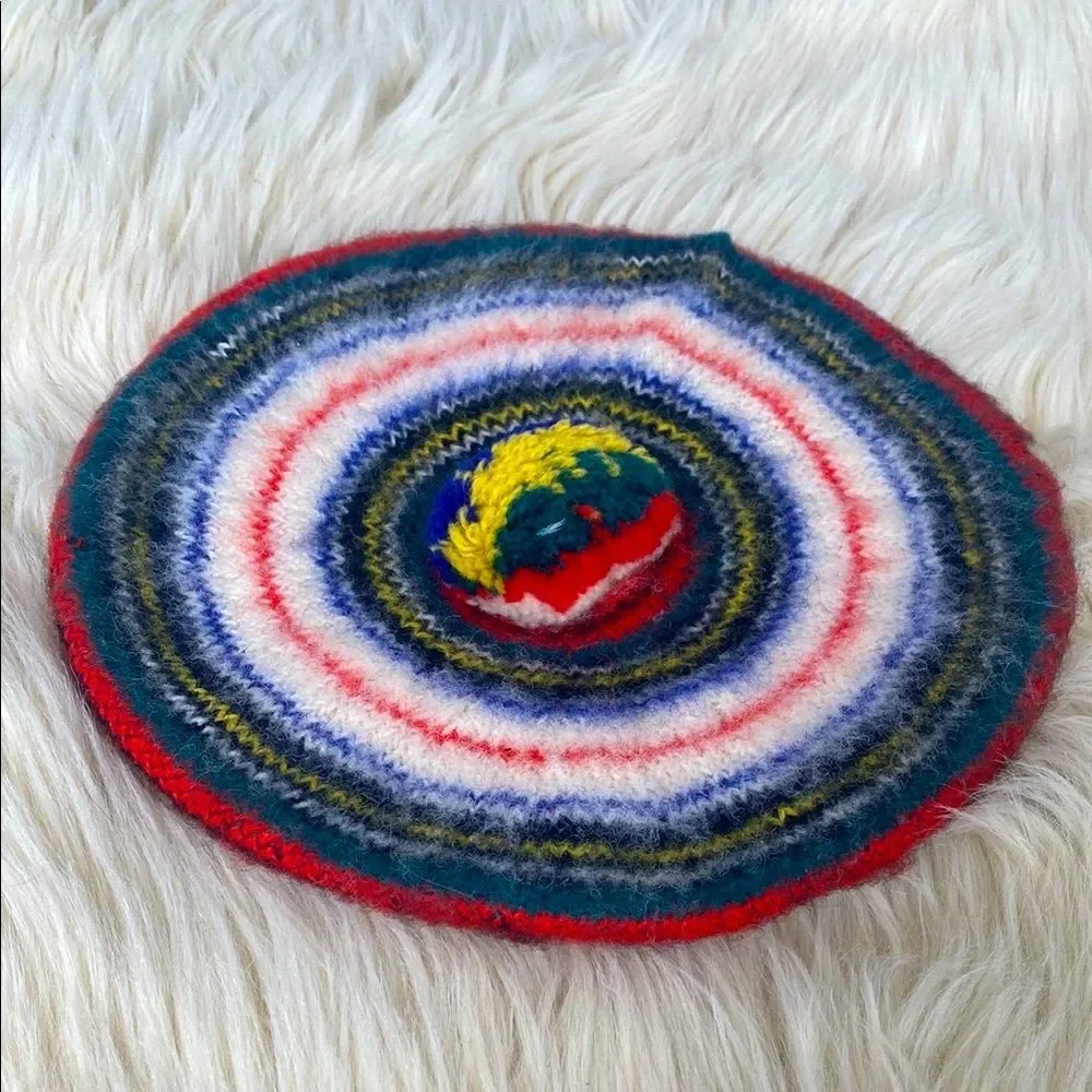 Vintage Tress Stewart Multicolor 100% Pure New Wool Knit Beret Made in Scotlands - Picture 2 of 8